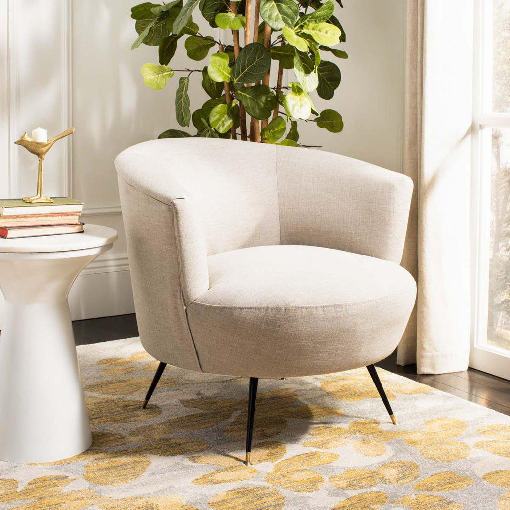 Safavieh Arlette Velvet Retro Mid Century Accent Chair - Light Grey Linen