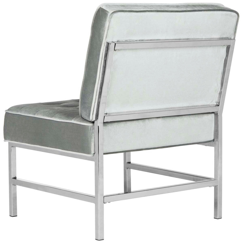 Safavieh Ansel Modern Tufted Linen Chrome Accent Chair - Light Grey Velvet