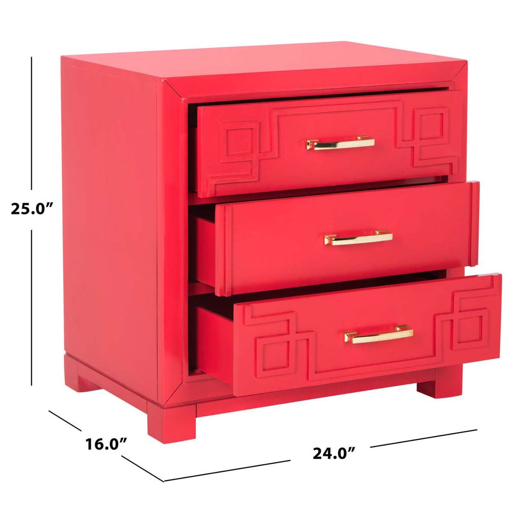 Safavieh Raina Three Drawer Greek Key Night Stand - Red