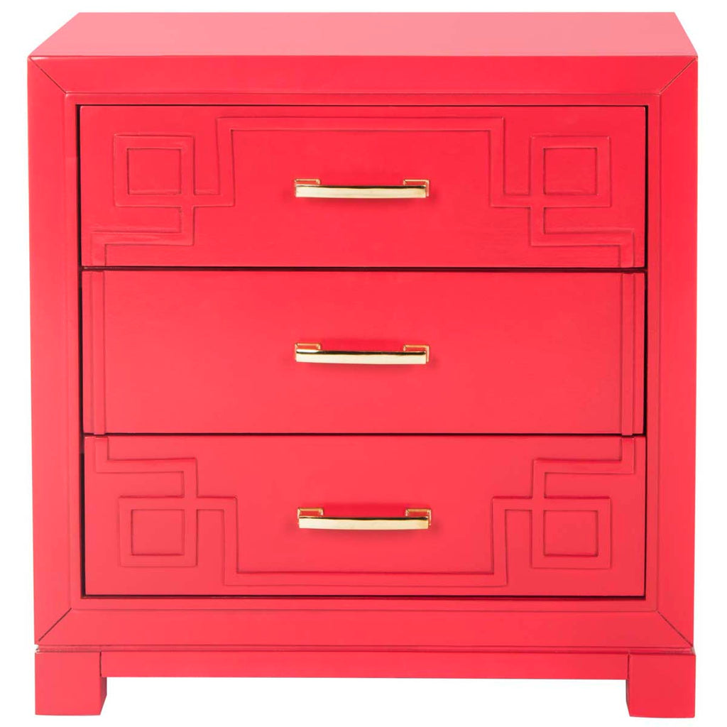 Safavieh Raina Three Drawer Greek Key Night Stand - Red