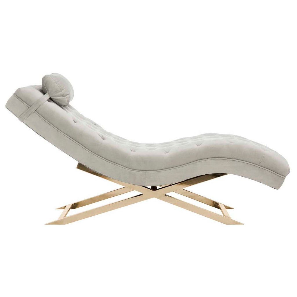 Safavieh Monroe Chaise W/ Headrest Pillow - Grey Velvet/Brass