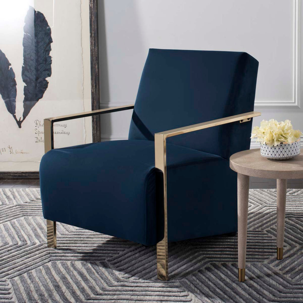 Safavieh Orna Accent Chair - Navy Velvet/Brass