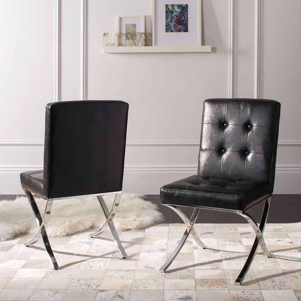 Safavieh Walsh Tufted Side Chair - Black Pu/Chrome