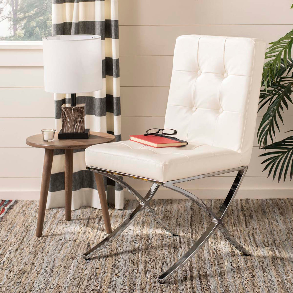 Safavieh Walsh Tufted Side Chair - White Pu/Chrome