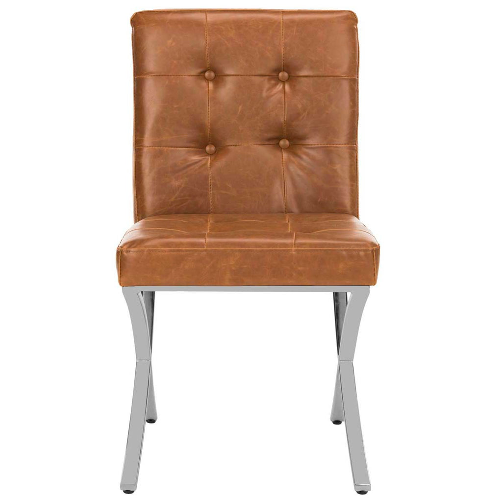 Safavieh Walsh Tufted Side Chair - Light Brown Pu/Chrome