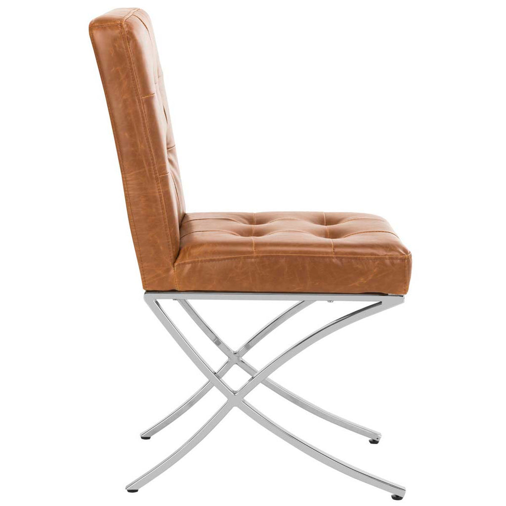 Safavieh Walsh Tufted Side Chair - Light Brown Pu/Chrome