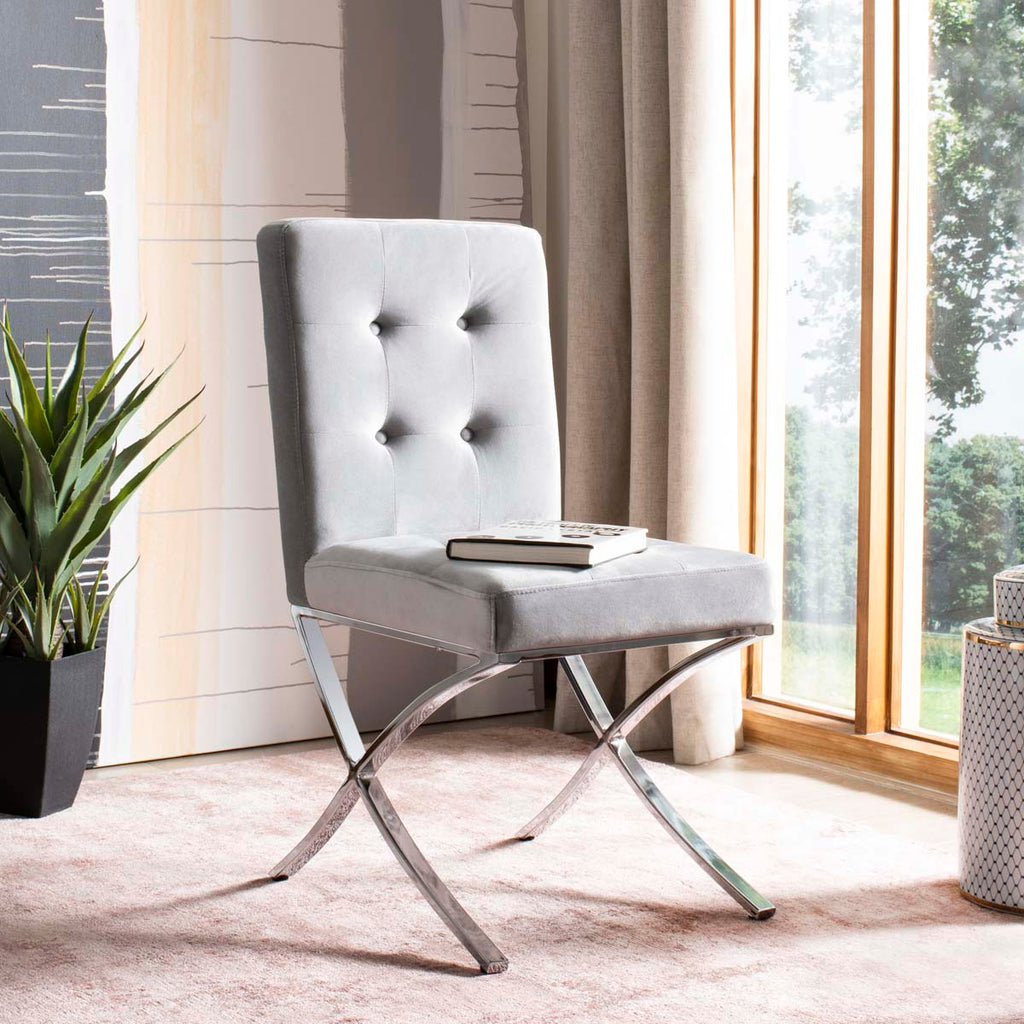 Safavieh Walsh Tufted Side Chair - Grey Velvet/Chrome