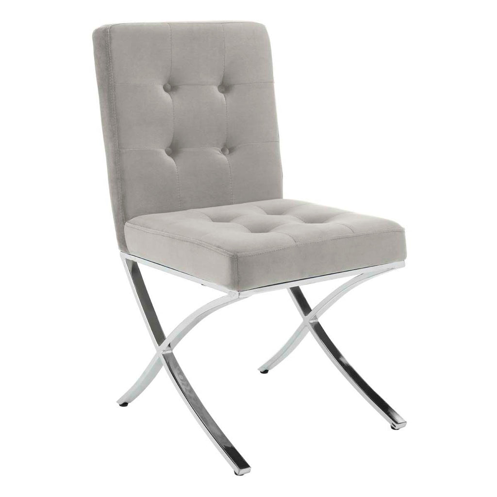 Safavieh Walsh Tufted Side Chair - Grey Velvet/Chrome