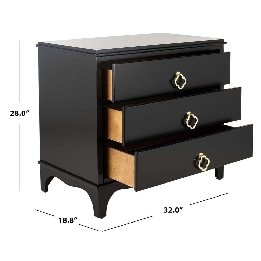 Safavieh Hannon 3 Drawer Contemporary Nightstand - Black/Brass