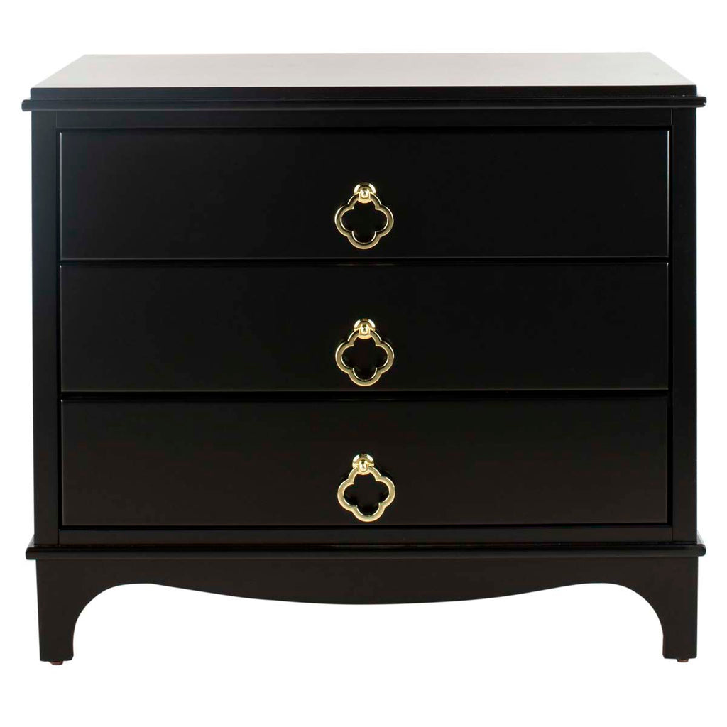 Safavieh Hannon 3 Drawer Contemporary Nightstand - Black/Brass