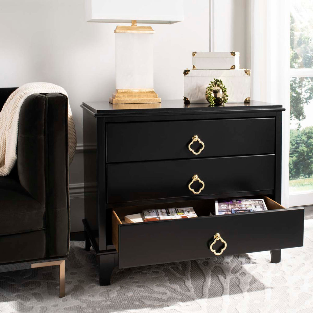 Safavieh Hannon 3 Drawer Contemporary Nightstand - Black/Brass