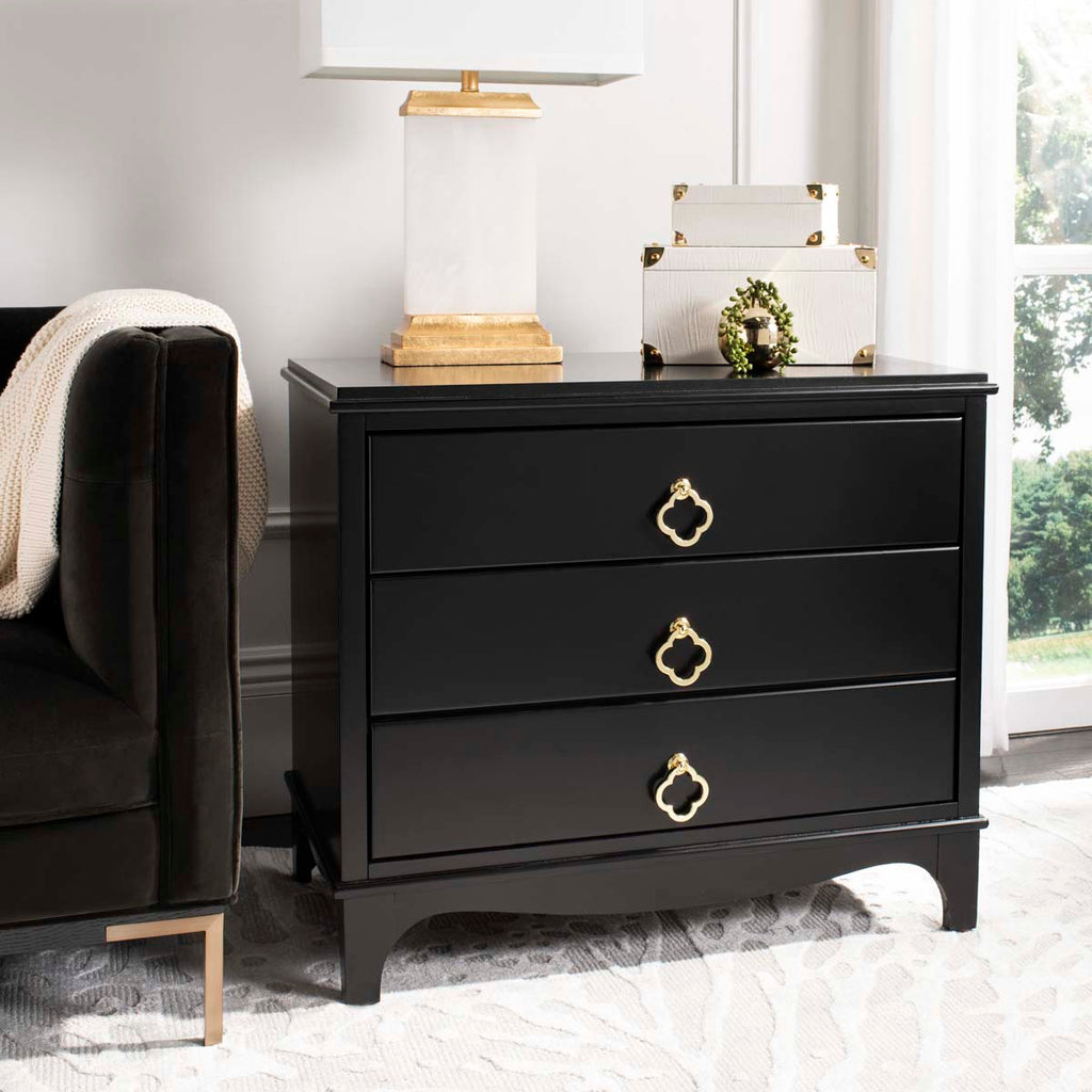 Safavieh Hannon 3 Drawer Contemporary Nightstand - Black/Brass