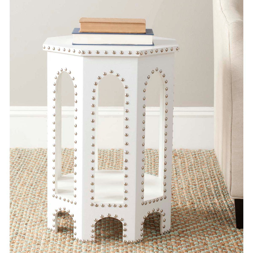 Safavieh Nara End Table White - Silver Nail Heads - White