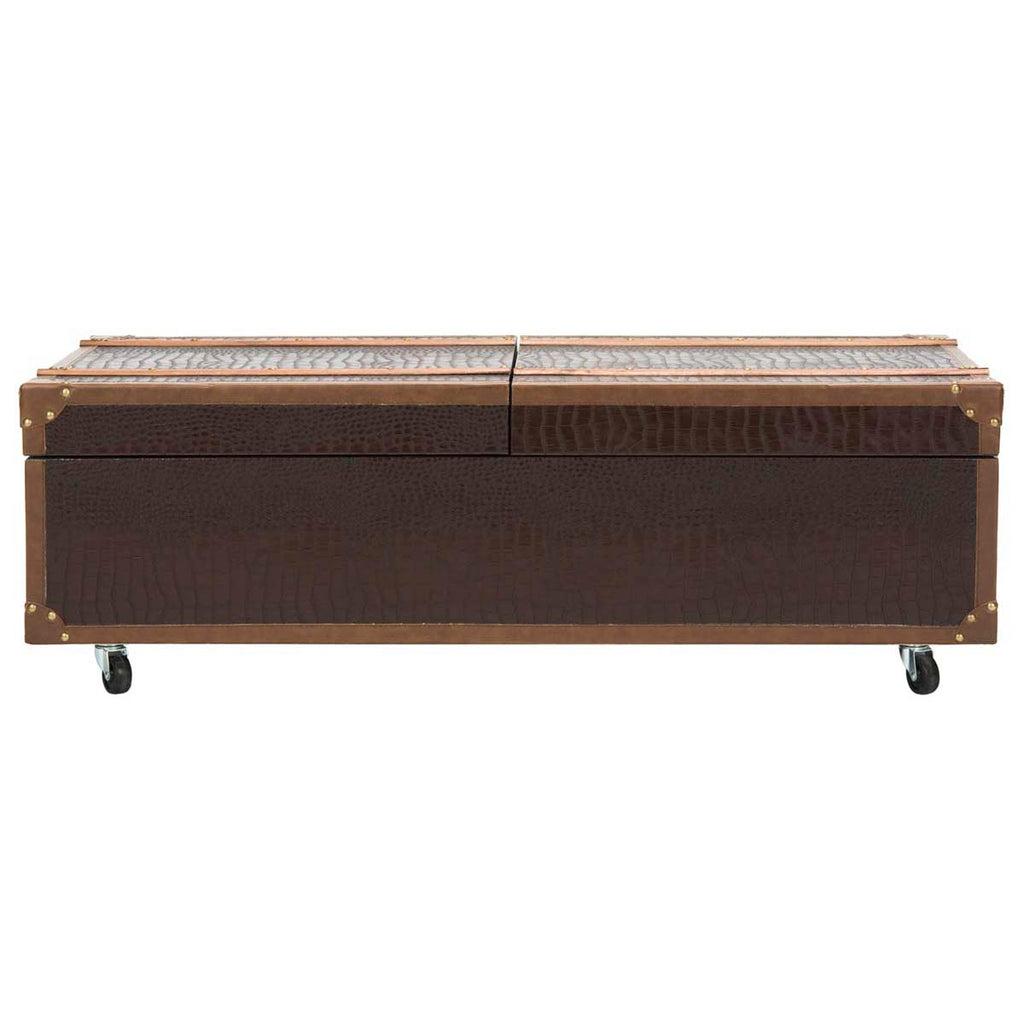 Safavieh Zoe Coffee Table Storage Trunk With Wine Rack - Brown