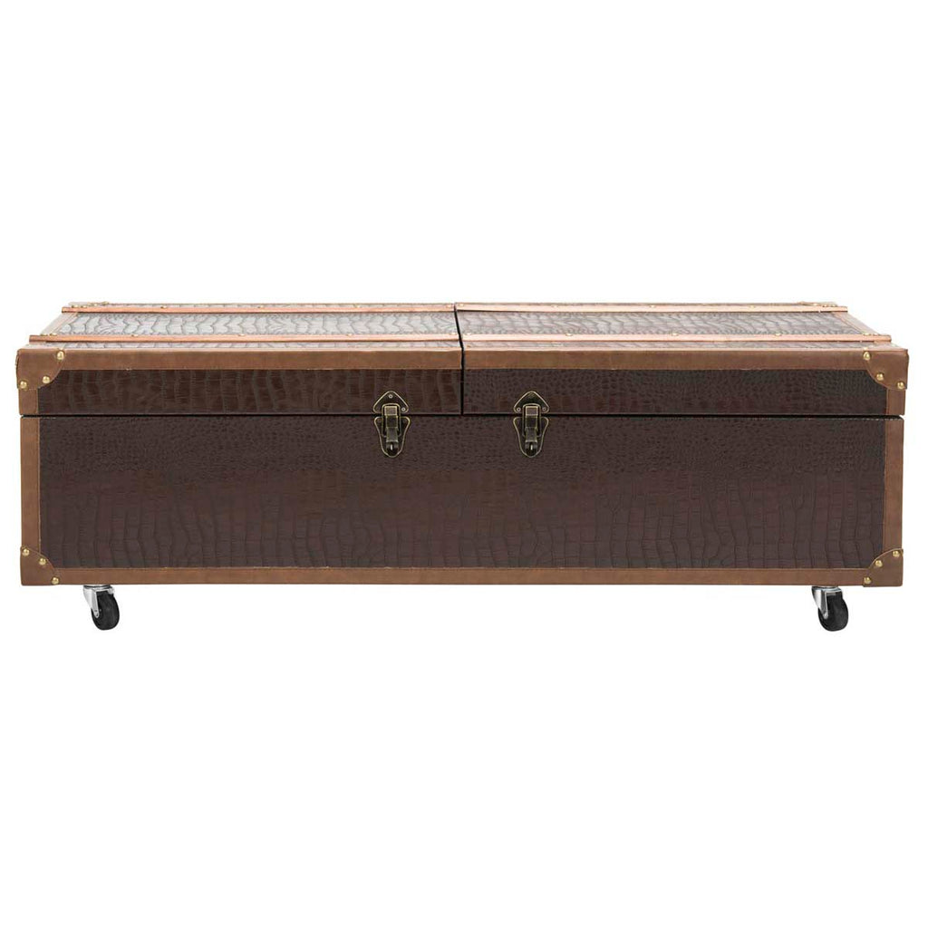 Safavieh Zoe Coffee Table Storage Trunk With Wine Rack - Brown