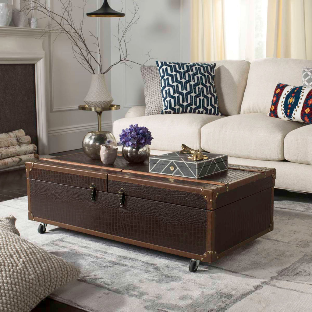 Safavieh Zoe Coffee Table Storage Trunk With Wine Rack - Brown