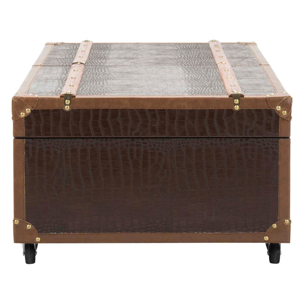 Safavieh Zoe Coffee Table Storage Trunk With Wine Rack - Brown