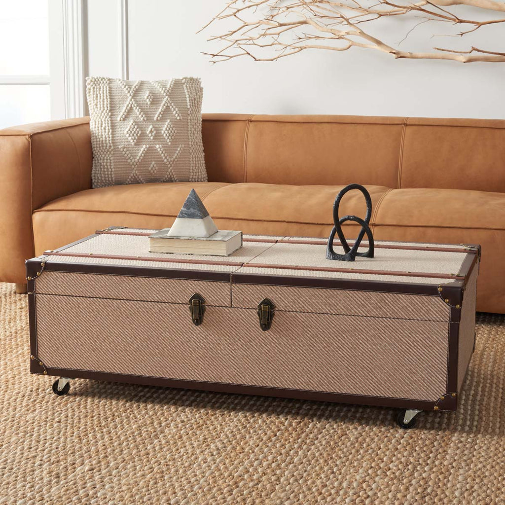 Safavieh Zoe Coffee Table Storage Trunk With Wine Rack - Beige