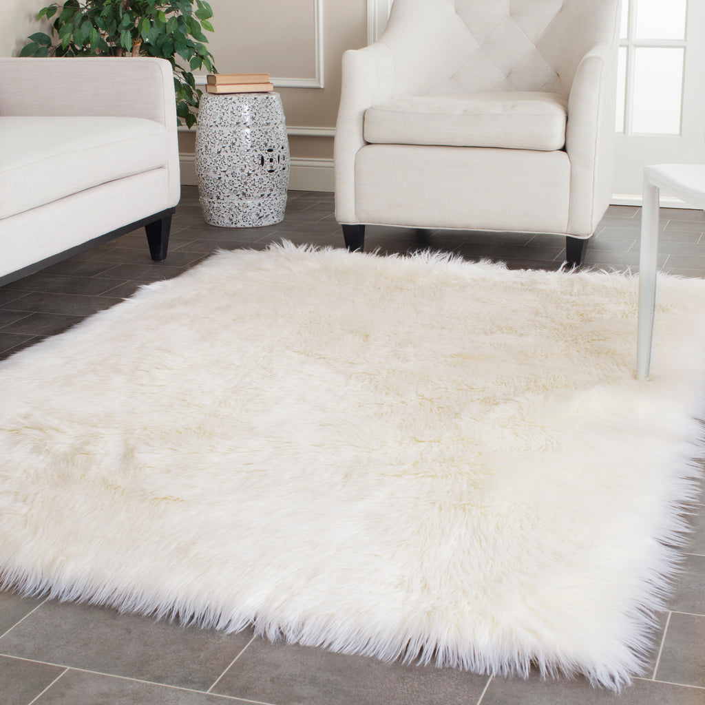 Faux Fur Sheepskin Area Rug, FSS115A, 90 X 150 cm in Ivory