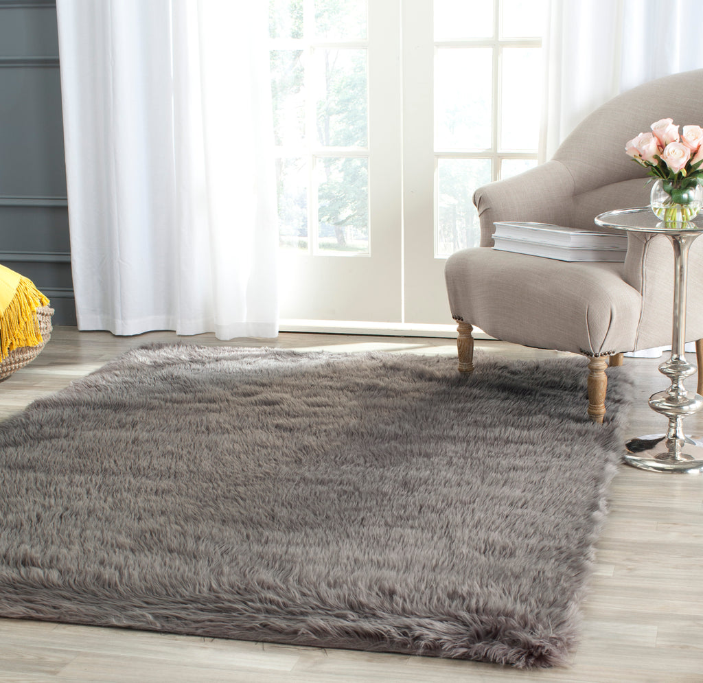 Faux Fur Sheepskin Accent Rug, FSS235D, 60 X 91 cm in Grey