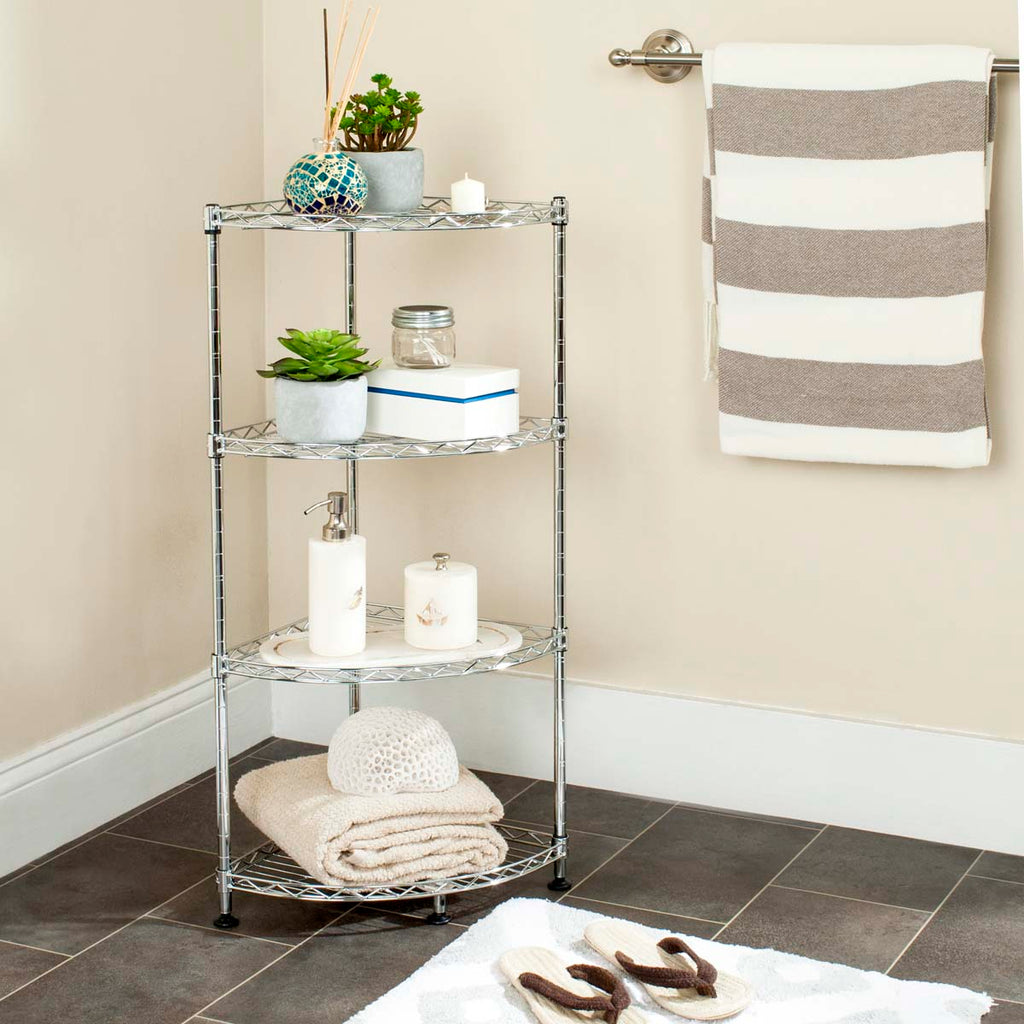 Safavieh Damaris 4 Tier Chrome Wire Corner Rack (11.8 In. W X 11.8 In. D X 31.5 In. H) - Chrome