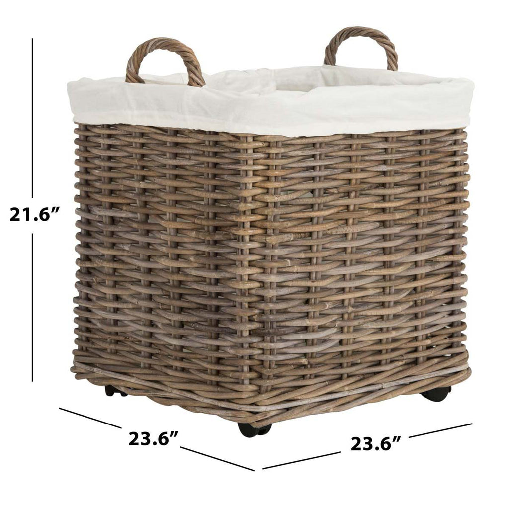 Safavieh Amari Rattan Square Set Of 2 Baskets With Wheels - Natural