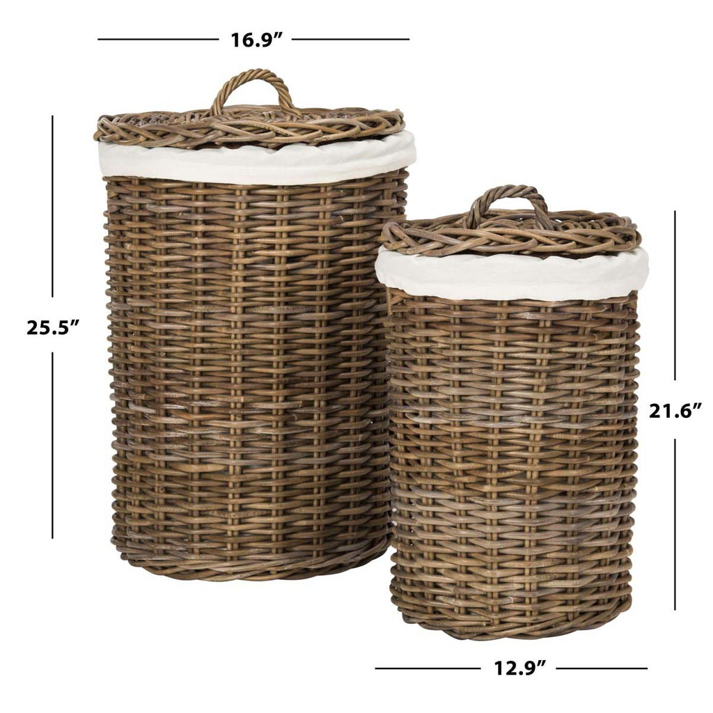 Safavieh Millen Rattan Round Set Of 2 Laundry Baskets - Natural