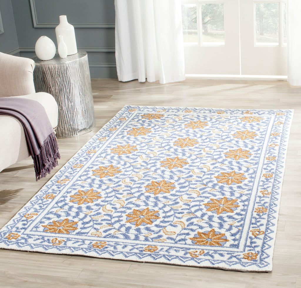 Casual Area Rug, HK150A, 90 X 150 cm in Ivory / Blue