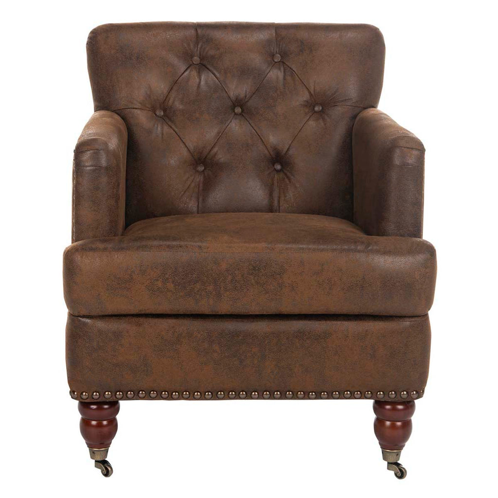 Safavieh Colin Tufted Club Chair - Brown / Cherry Mahogany