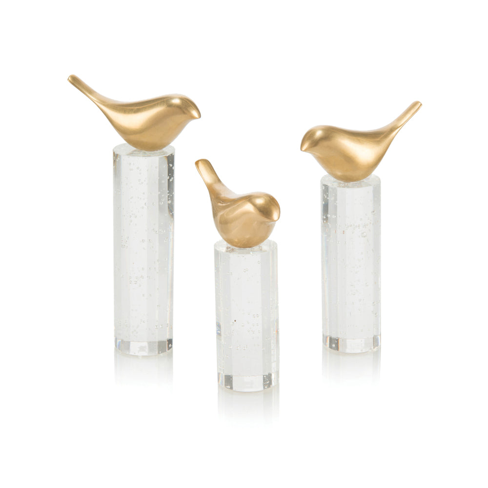 Set Of Three Perched Brass Birds | John-Richard - JRA-10144S3