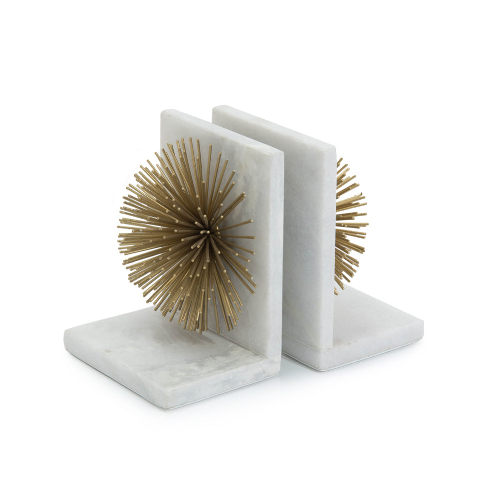 Gold Bursts On White Marble Bookends | John-Richard - JRA-10349S2