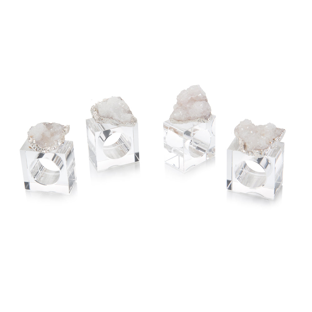 Set Of Four White And Silver Geode Napkin Rings | John-Richard - JRA-10467S4