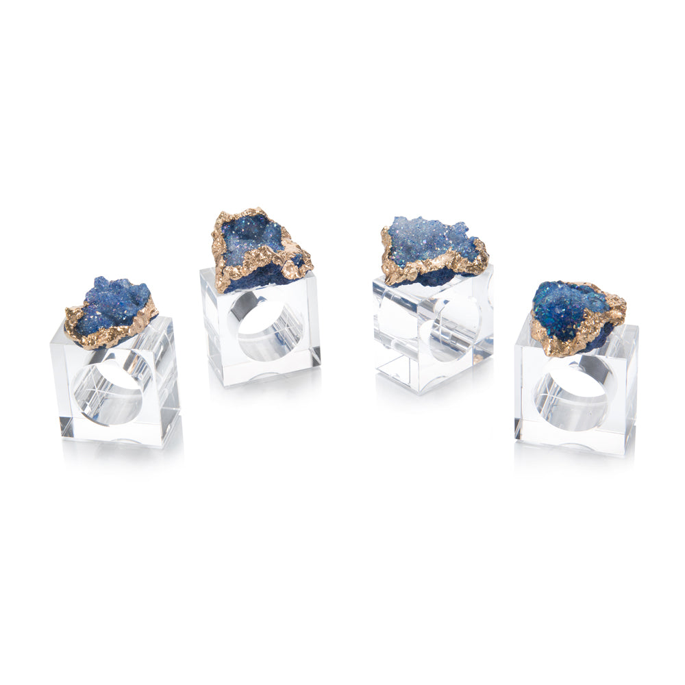 Set Of Four Blue And Gold Geode Napkin Rings | John-Richard - JRA-10468S4