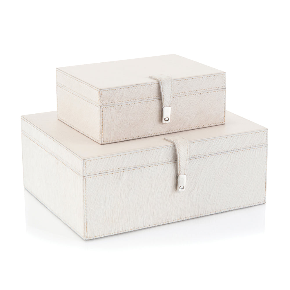 Set Of Two Cream Leather Boxes | John-Richard - JRA-10945S2