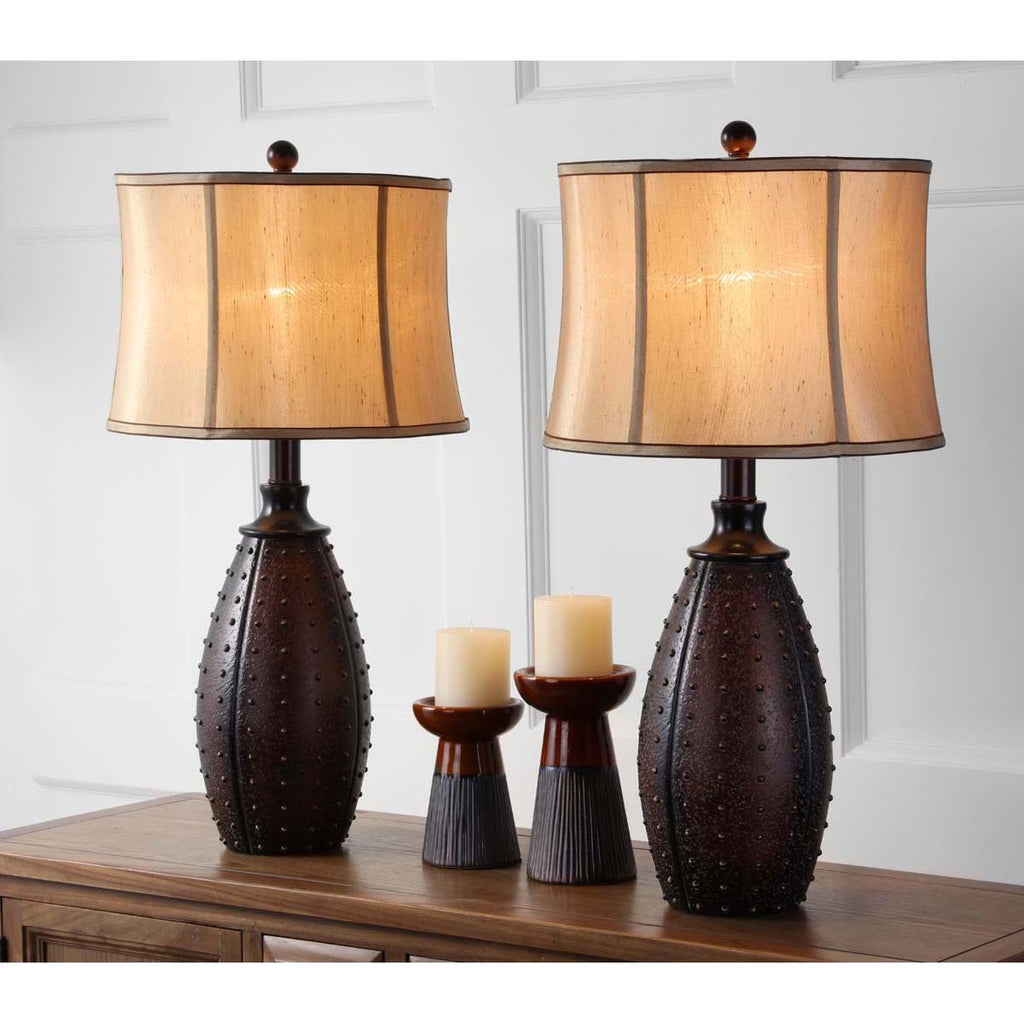 Safavieh Santa 28.5 Inch H Fe Faux Leather Lamp-Brown (Set of 2)