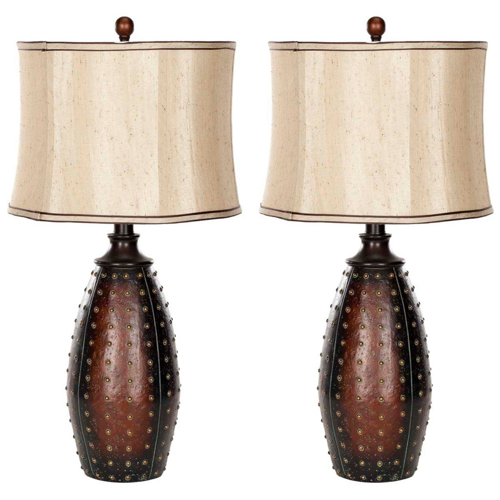 Safavieh Santa 28.5 Inch H Fe Faux Leather Lamp-Brown (Set of 2)