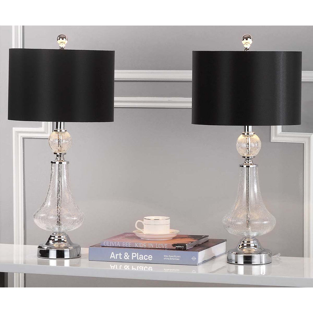 Safavieh Clear 25.5 Inch H Crackle Glass Table Lamp/Black Satin Shade-Clear (Set of 2)