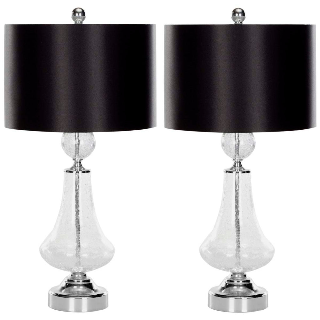 Safavieh Clear 25.5 Inch H Crackle Glass Table Lamp/Black Satin Shade-Clear (Set of 2)