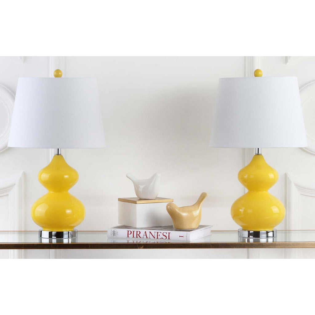 Safavieh Eva 24 Inch H Double Gourd Glass Lamp - Yellow (Set of 2)