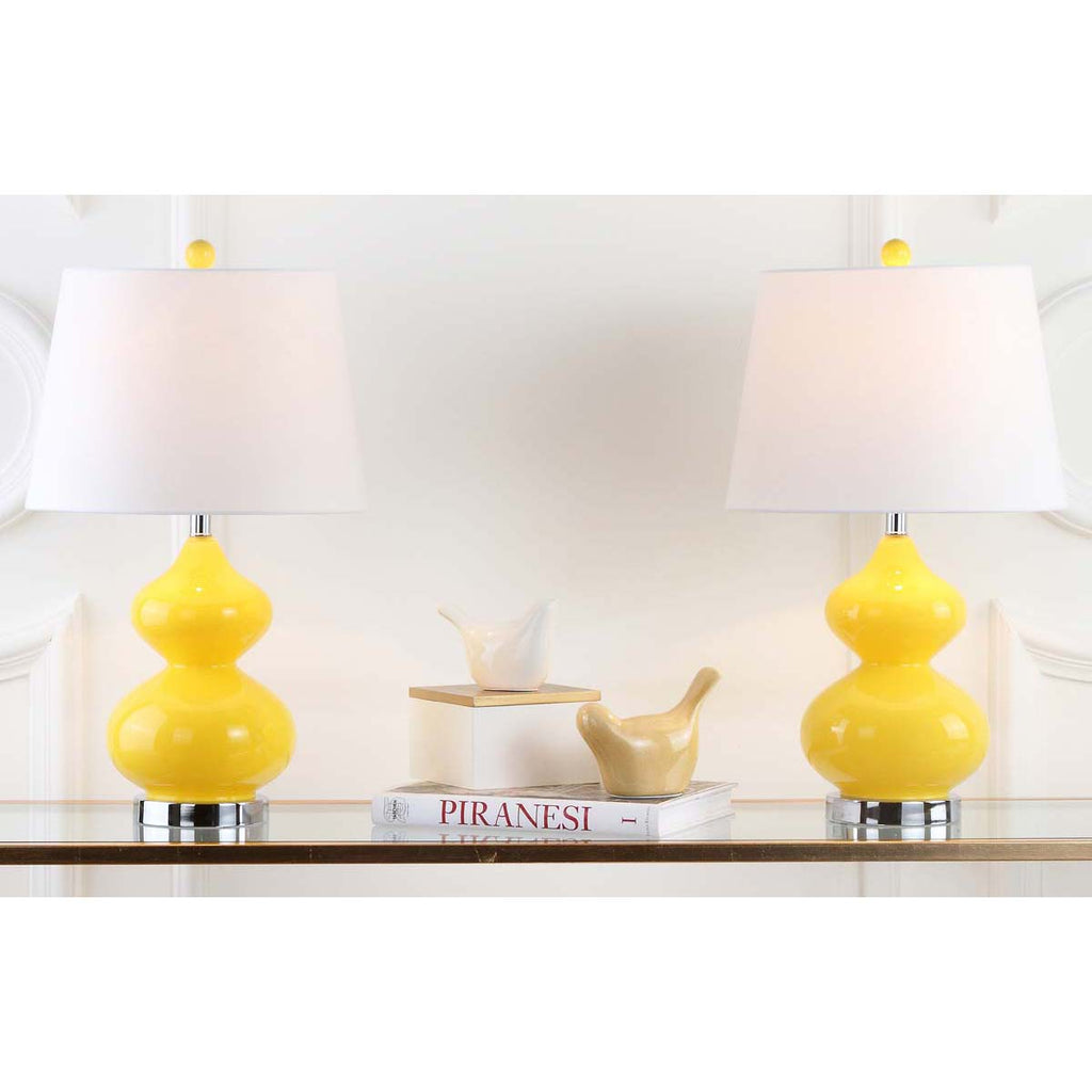 Safavieh Eva 24 Inch H Double Gourd Glass Lamp - Yellow (Set of 2)