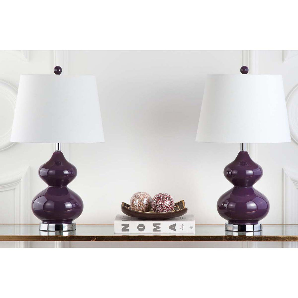 Safavieh Eva 24 Inch H Double Gourd Glass Lamp - Dark Purple (Set of 2)