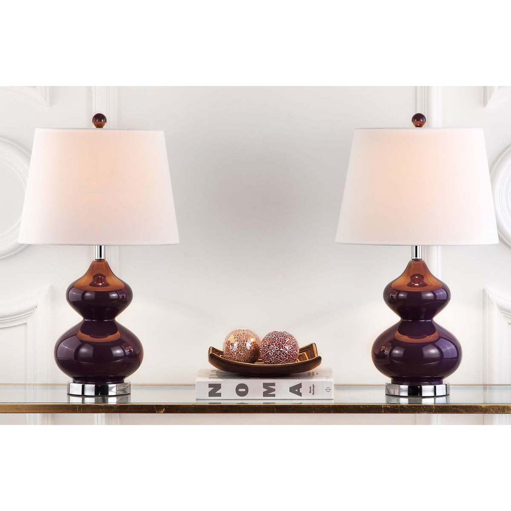 Safavieh Eva 24 Inch H Double Gourd Glass Lamp - Dark Purple (Set of 2)