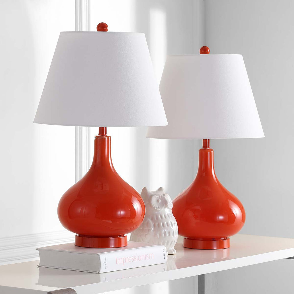 Safavieh Amy 24 Inch H Gourd Glass Lamp-Blood Orange (Set of 2)