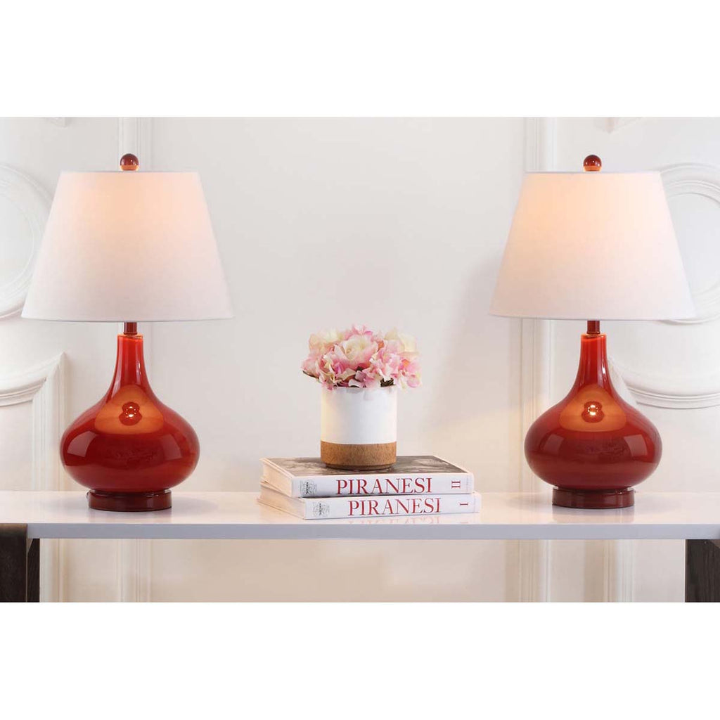 Safavieh Amy 24 Inch H Gourd Glass Lamp-Red (Set of 2)