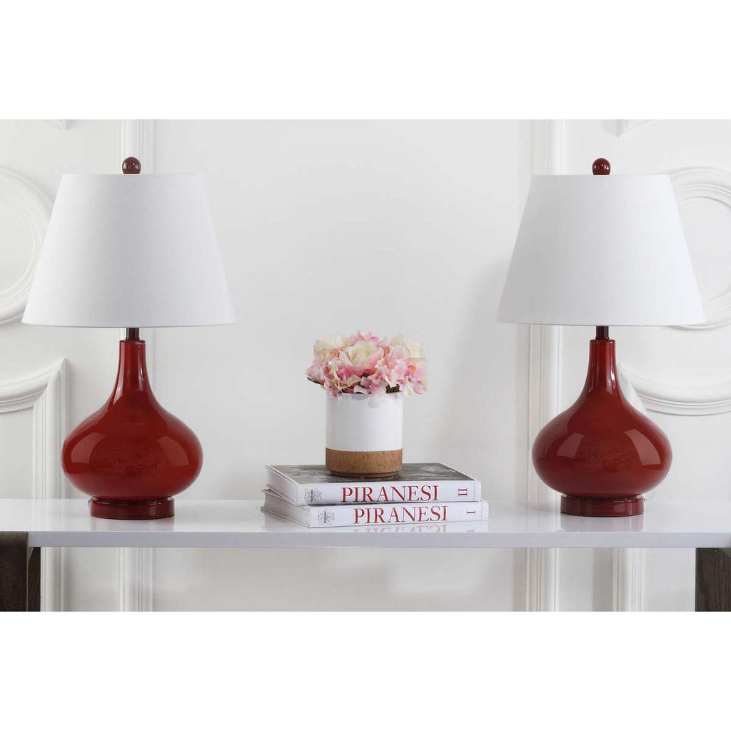 Safavieh Amy 24 Inch H Gourd Glass Lamp-Red (Set of 2)