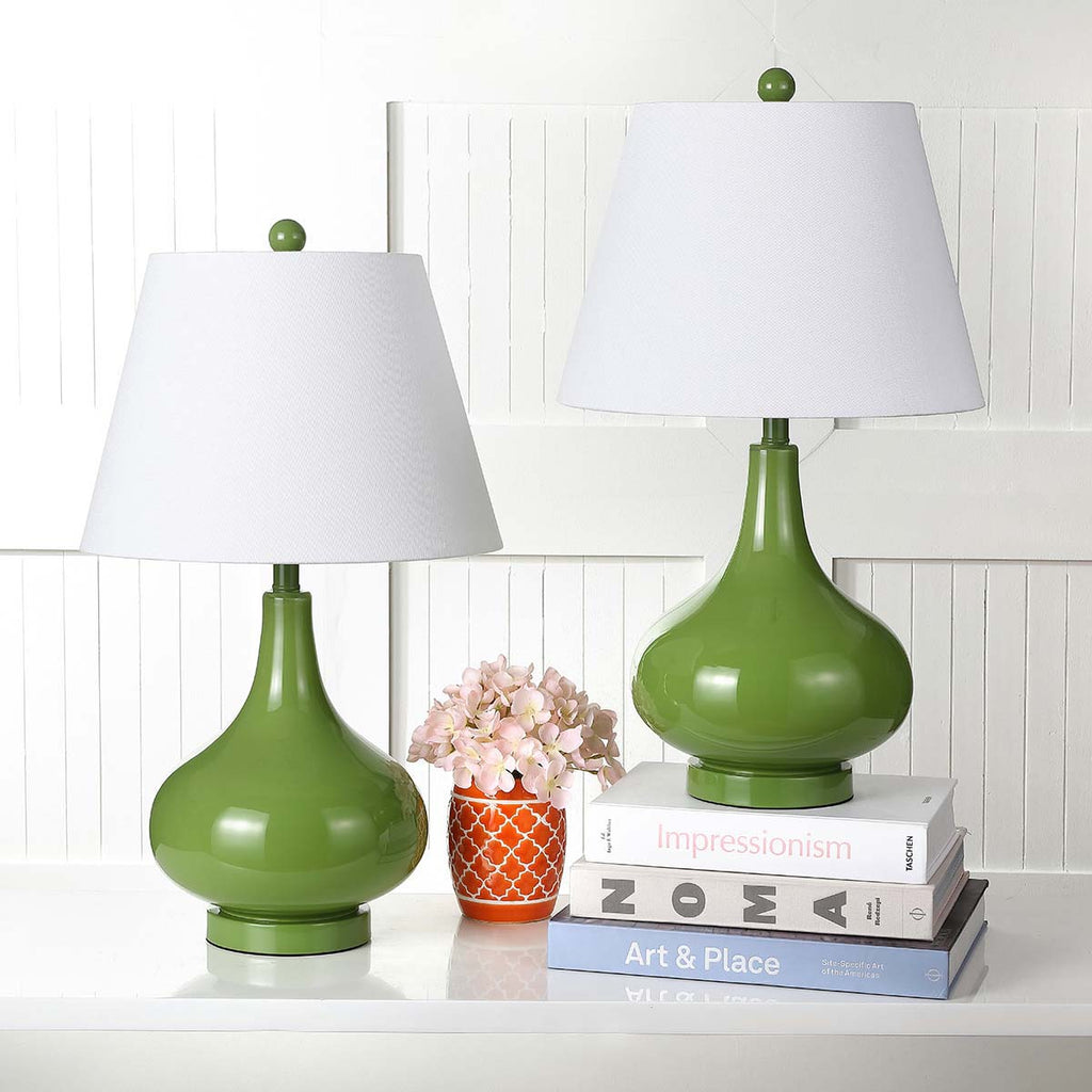 Safavieh Amy 24 Inch H Gourd Glass Lamp-Green (Set of 2)