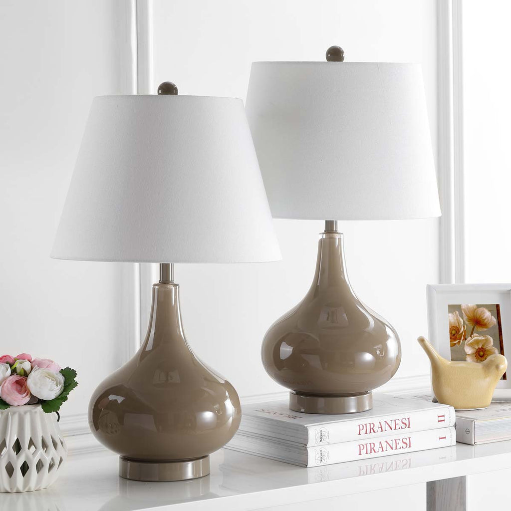 Safavieh Amy 24 Inch H Gourd Glass Lamp-Taupe (Set of 2)