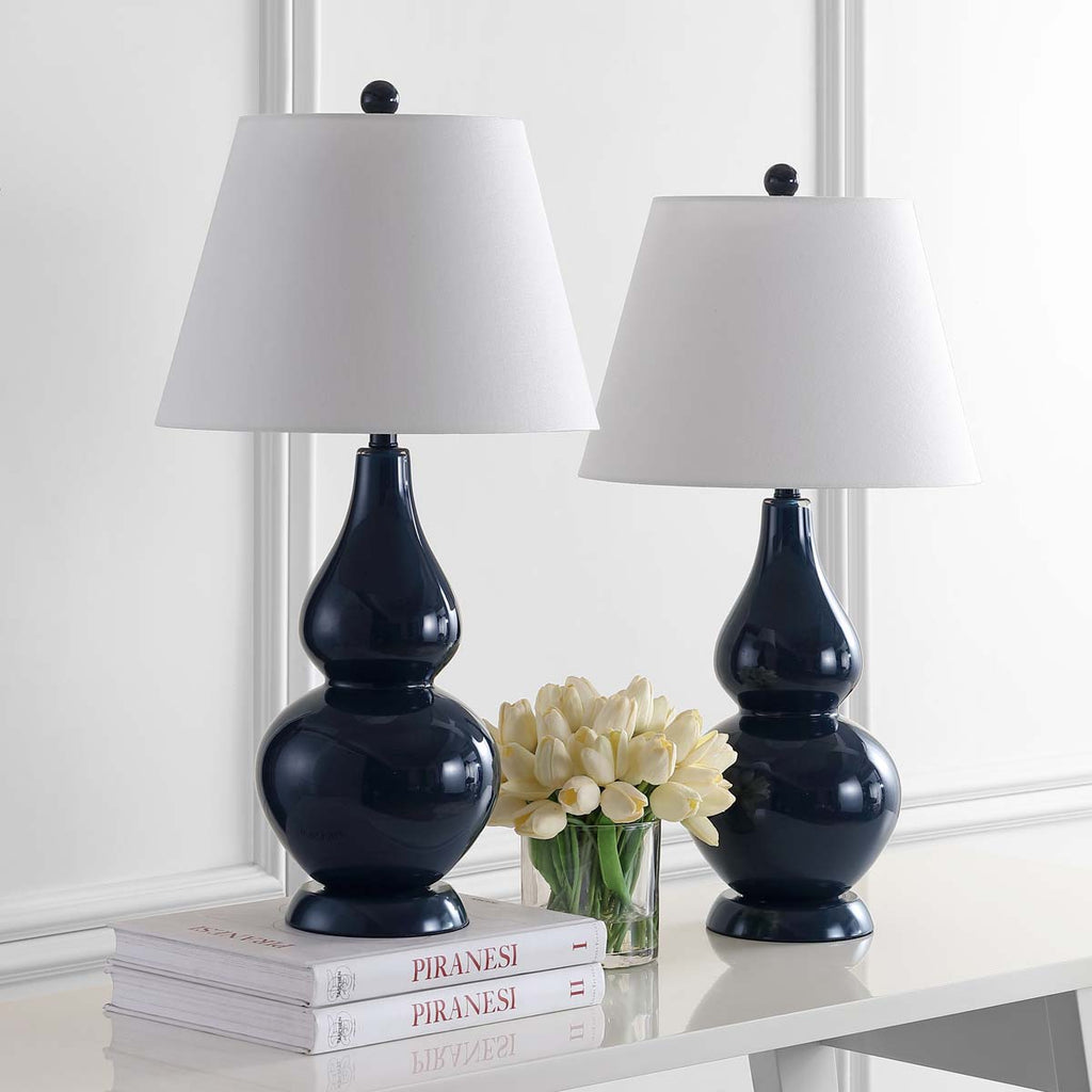 Safavieh Cybil 26 Inch H Double Gourd Lamp - Navy (Set of 2)