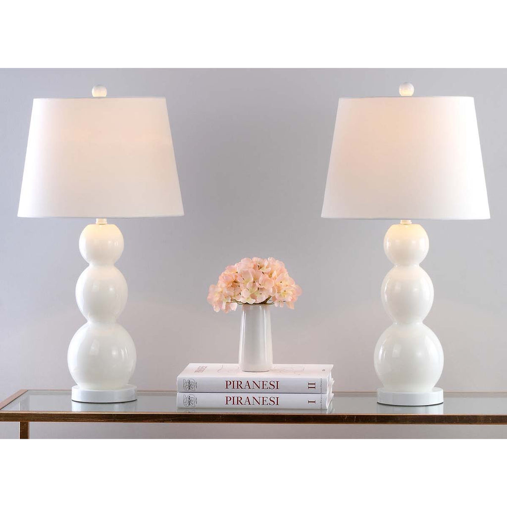 Safavieh Jayne 26.5 Inch H Three Sphere Glass Lamp-White (Set of 2)