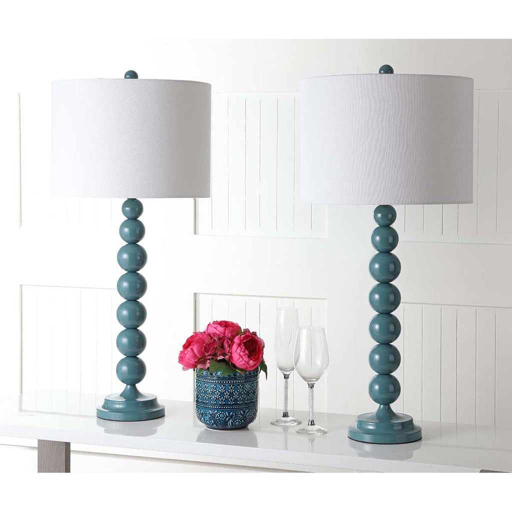 Safavieh Jenna 31.5 Inch H Stacked Ball Lamp-Marine Blue (Set of 2)